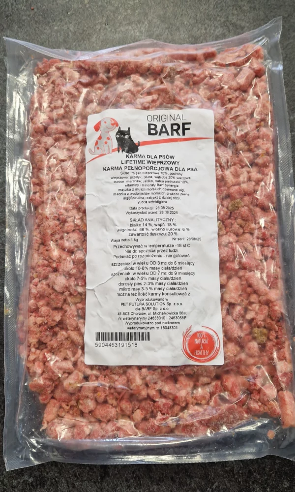 Lifetime wieprzowy 1 kg, surowa karma BARF Original