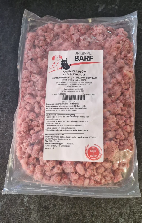 Królik z kością 1 kg, surowa karma BARF Original