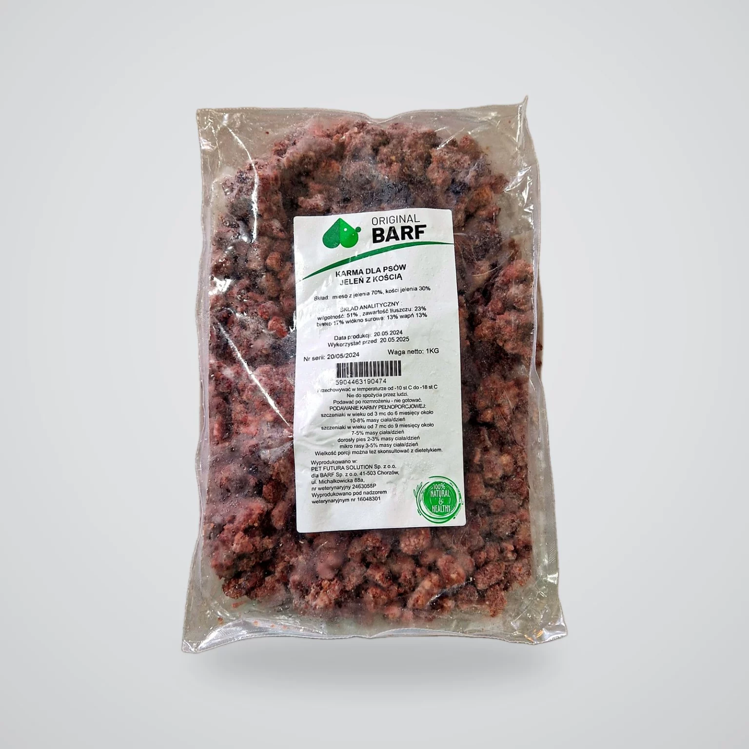 Jeleń z kością 1 kg, surowa karma BARF Original