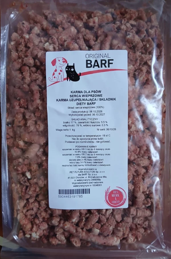 Serca wieprzowe 1 kg, surowa karma BARF Original
